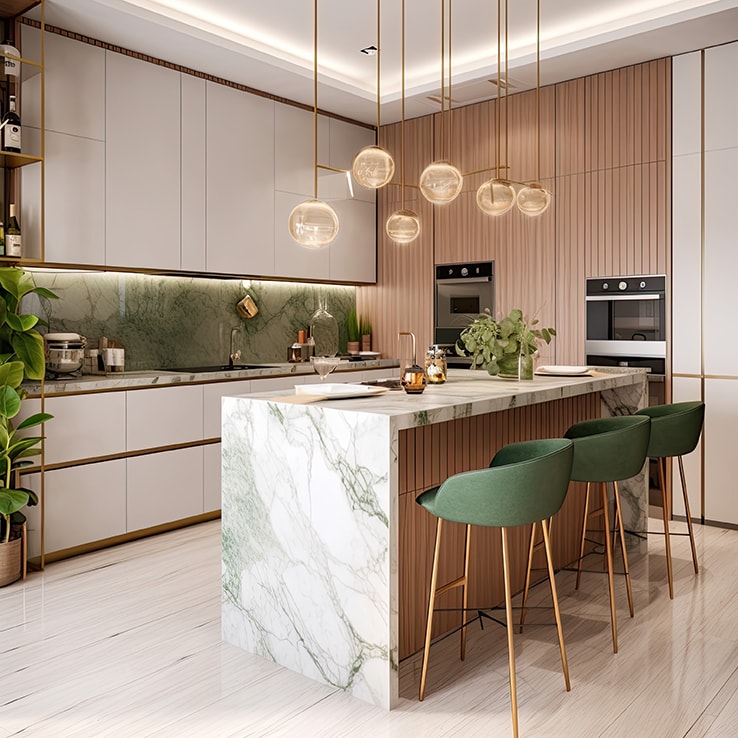 Kitchen with indoor plants and a wood slat wall Kitchen with indoor plants and a wood slat wall