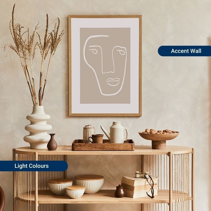 Boho-style living room with an accent wall