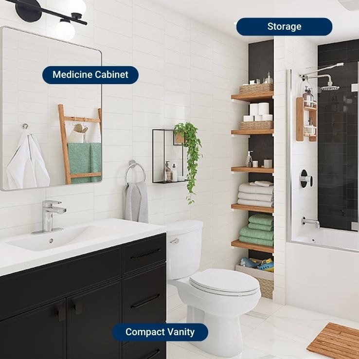 Small bathroom with lots of storage