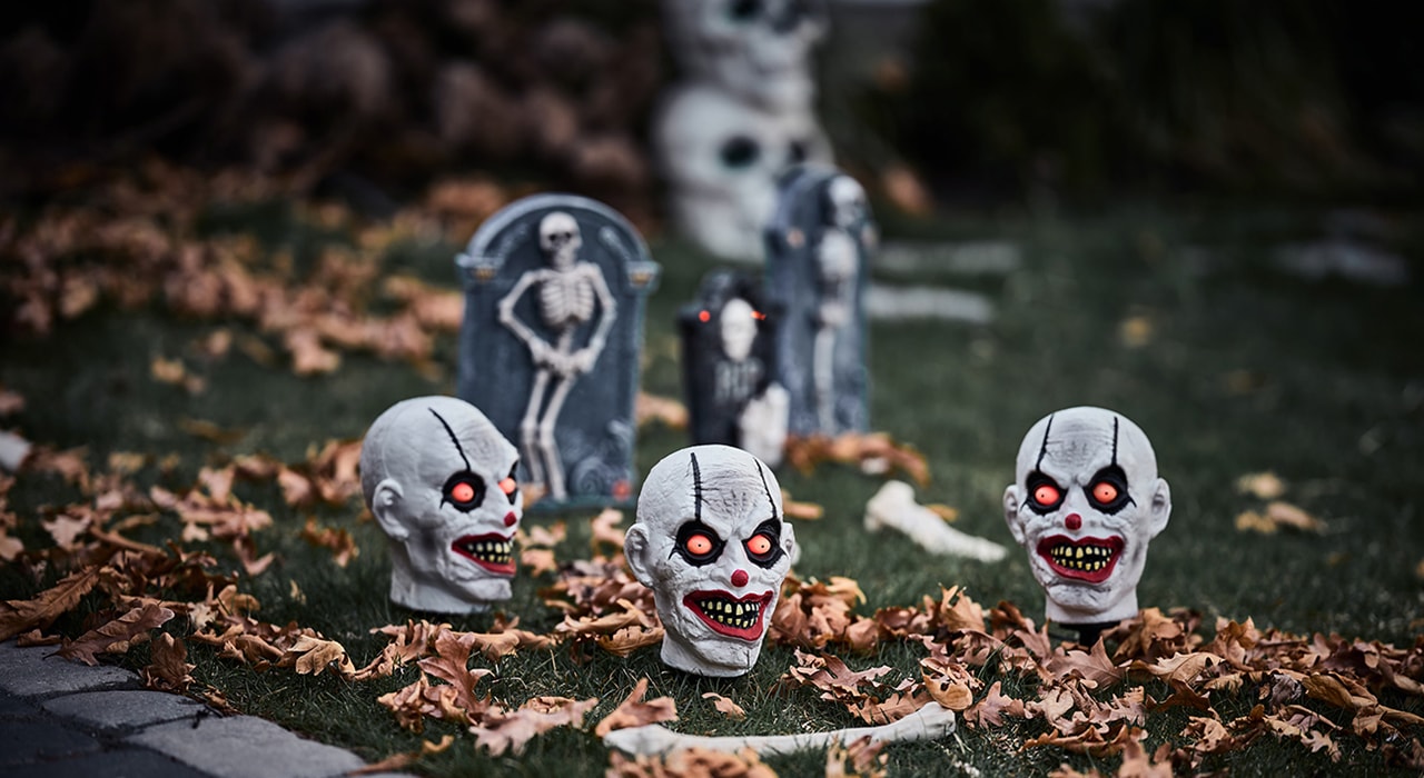 Scary decorations on a lawn