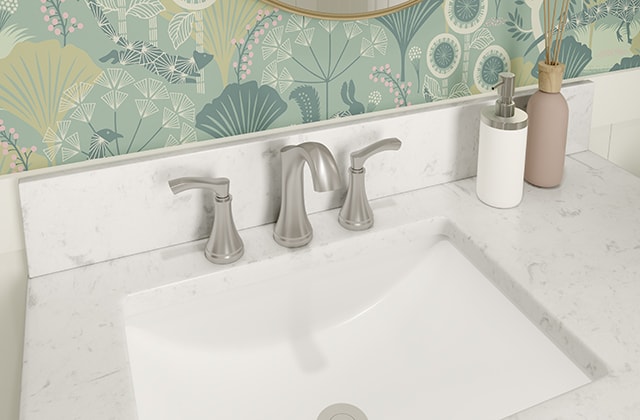 Bathroom faucet and accessories with matching finish