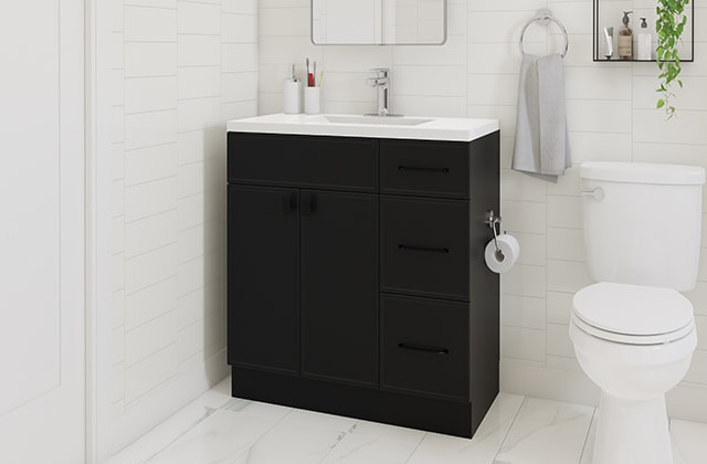 Modern looking black bathroom vanity
