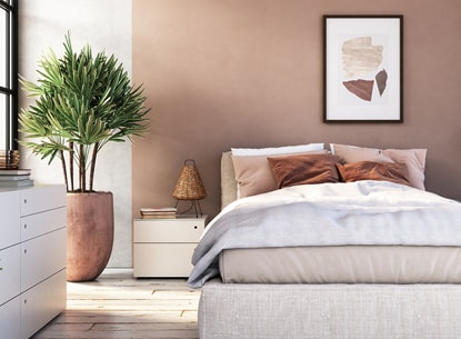 Modern bedroom with japandi decor