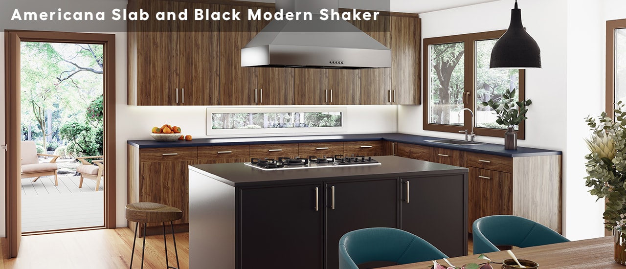 Americana Slab and Black Modern Shaker Americana Slab and Black Modern Shaker