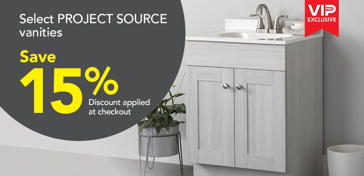 Pros save 15% on select PROJECT SOURCE vanities.