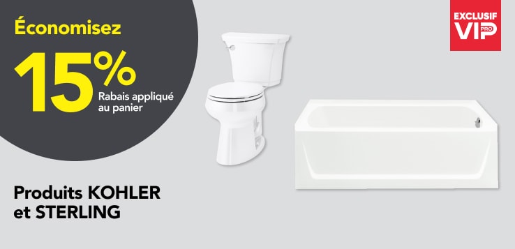 Les Pros économisent 15% sur les produits KOHLER et STERLING