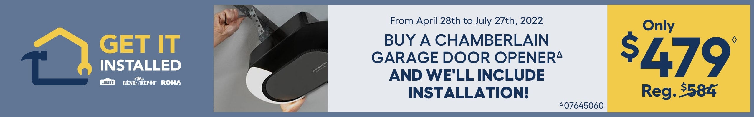 Combined offer: Chamberlain garage door opener and installation for $479