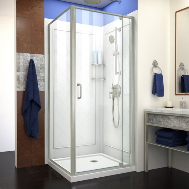 Shower kits with base, doors and walls