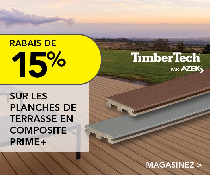 Rabais de 15% sur les planches de terrasse en composite «Prime+» chez RONA.