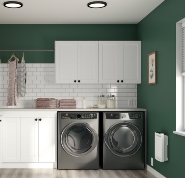 ECO lightbulb, convector and flooring - Laundry room