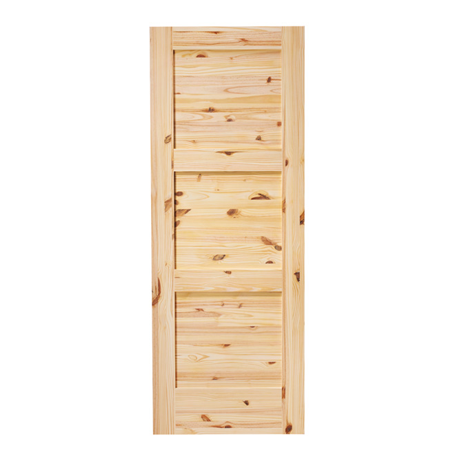 Porte française en pin à 3 panneaux 30 x 80 po - Naturel