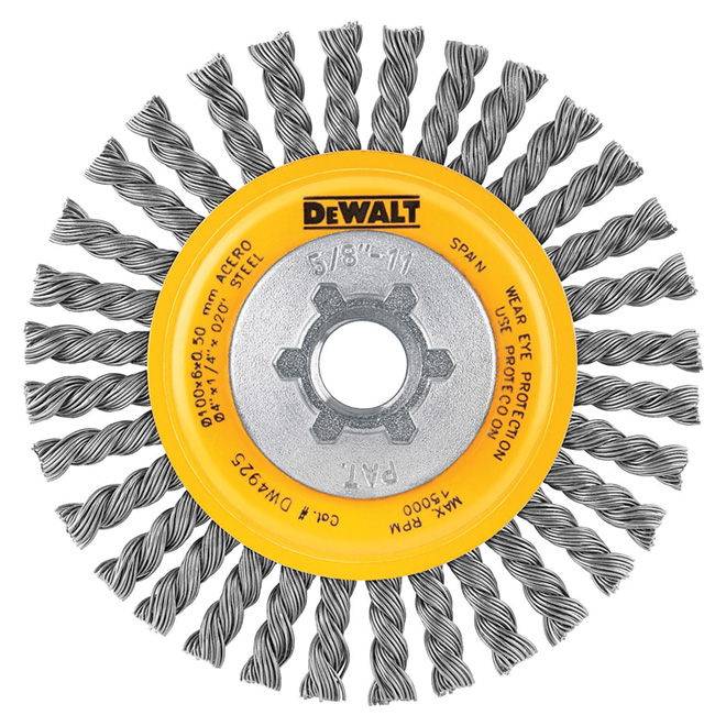 Brosse circulaire à fils noués en acier argent de 4"