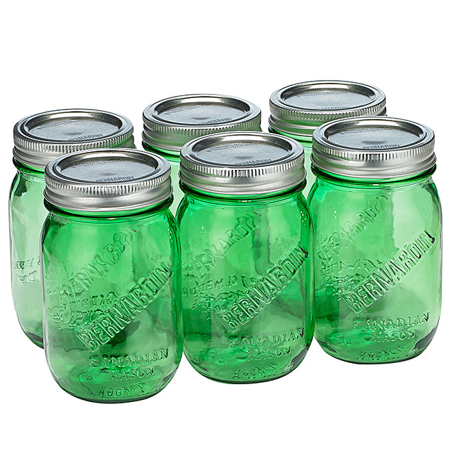 Bocaux d'époque style pot Mason, 500 ml, paquet de 6, vert