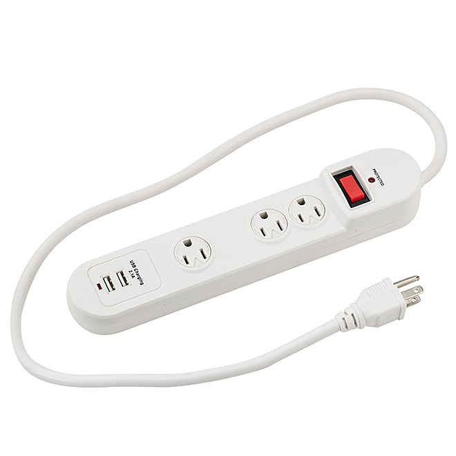 Power Bar with 3 Outlets and 2 USB Ports