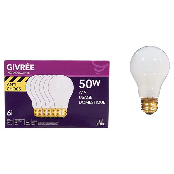 Ampoule incandescente anti-chocs A19, 50W - Paquet de 6
