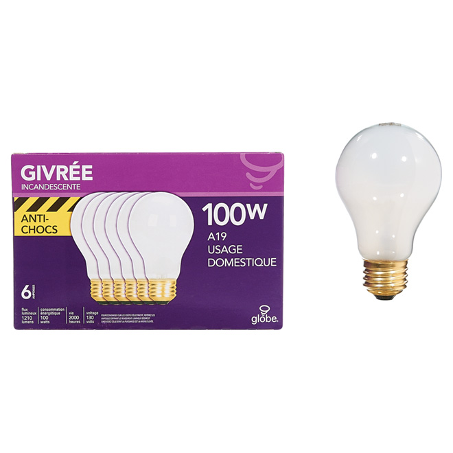 Ampoule incandescente anti-chocs A19, 100W - Paquet de 6