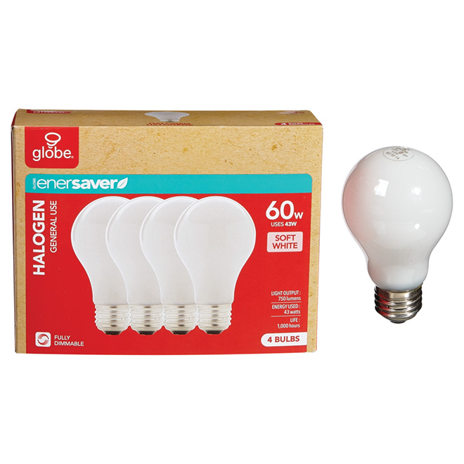 4-Pack 43 W A19 Soft White Halogen Bulbs