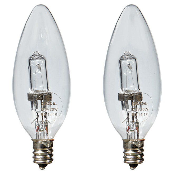 20W Halogen B10 Light Bulb - 120V - 2 Pack
