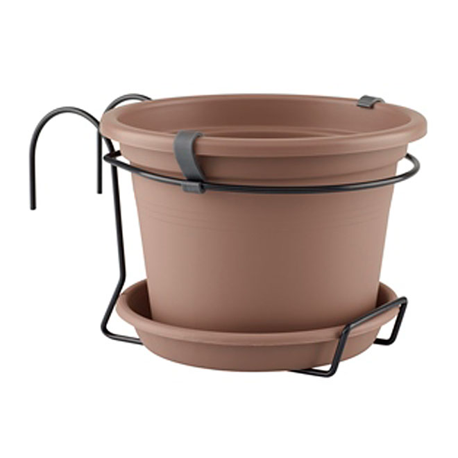 Pot et soucoupe «Cilindro» taupe