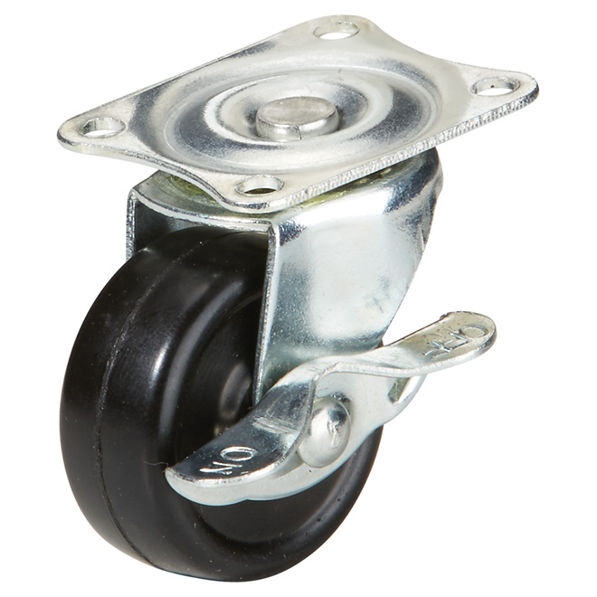 General-Duty Rubber Plate Caster - Brake - 44 lbs - 1 1/2"