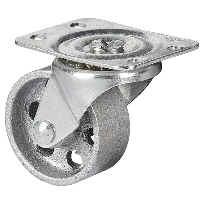 Roulette pivotante en fer fritté sur plaque, 126 lb, 2"