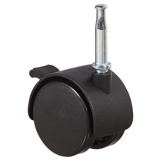 Dual-Wheel Wood Stem Caster - 77 lbs Capacity - Brake - 2"