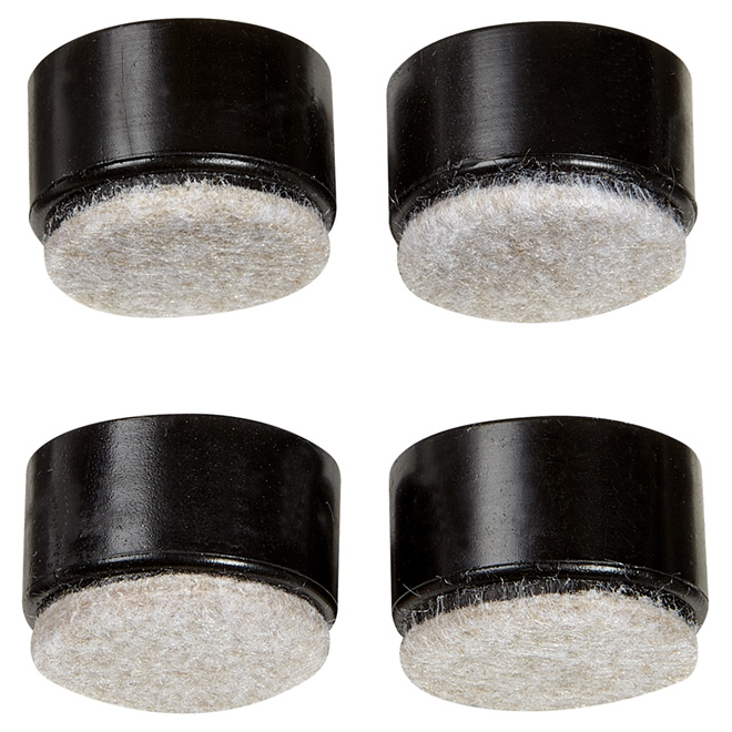 Embouts plastique avec feutre, ronds, noirs, 1 1/4", 4/pq
