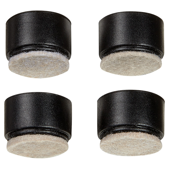 Embouts en plastique avec feutre, ronds, noirs, 1", 4/pq