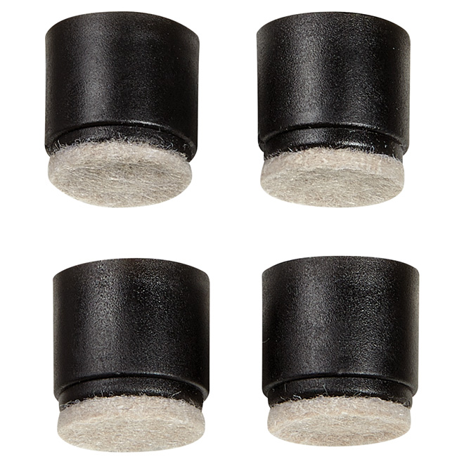 Fused-Felt Plastic Leg Tips - Round - Black - 3/4" - 4/Pk