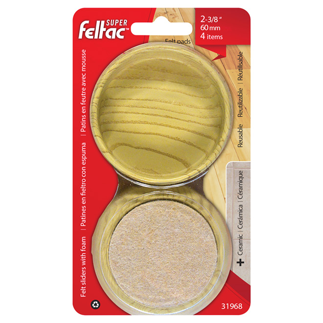 Felt-Base Wood-Grain Leg Cups - Round - 2 11/16" - 4/Pk