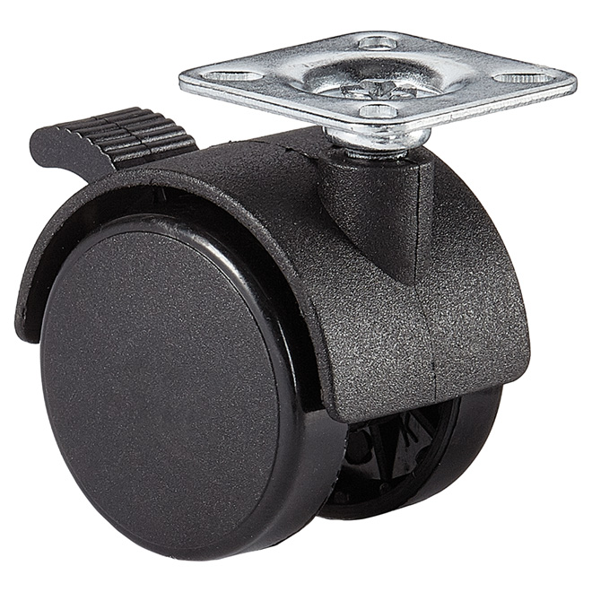 Dual-Wheel Plate Caster - 55 lbs Capacity - Brake - 1 5/8"