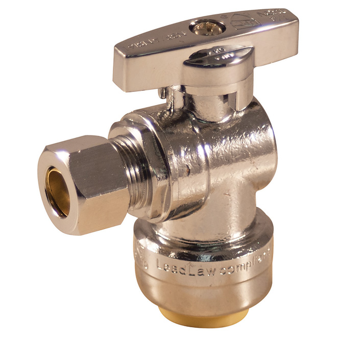Robinet à angle sans plomb, 1/2 x 3/8", poussoir-compression