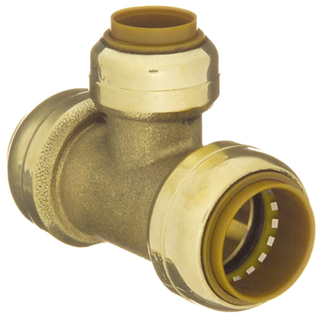 Raccord en T, laiton sans plomb,3/4" x 3/4" x 1/2", poussoir