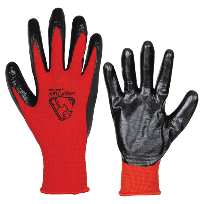 Gants en polyester et nitrile, paquet de 10 paires, rouges