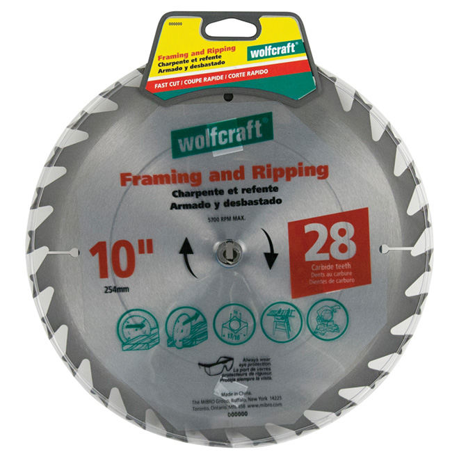 Lame en carbure pour charpente, 10 po, 28 dents