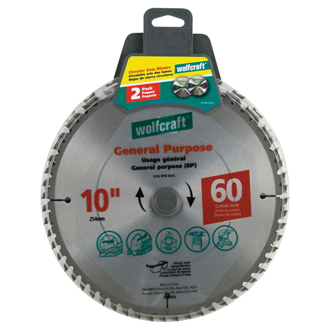 Lame en carbure pour usage général, 10 po, 60 DT, pqt de 2