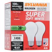 Ampoules halogènes 72 W, A19, équiv. 60 W, blanc doux, 2/pq