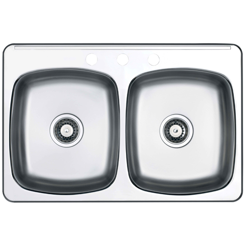 Double Sink - 3 Holes - 20.5 x 31.5" - Brushed Satin
