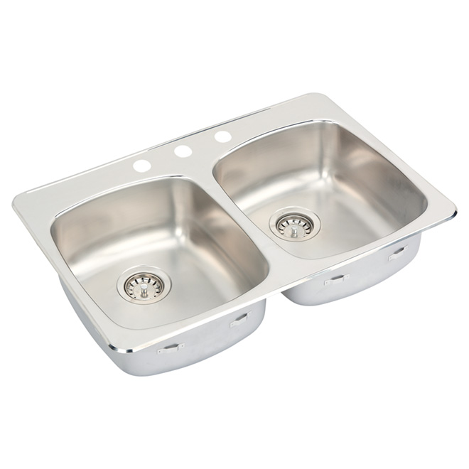 Double Sink -Stainless Steel - 3 Holes -Top Mount - 34"