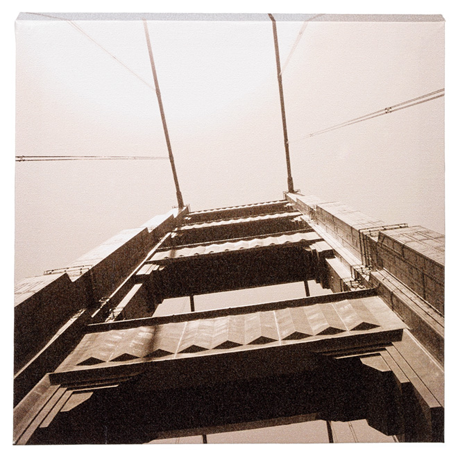 Canevas en bois et coton laminé sépia, Golden Gate Bridge