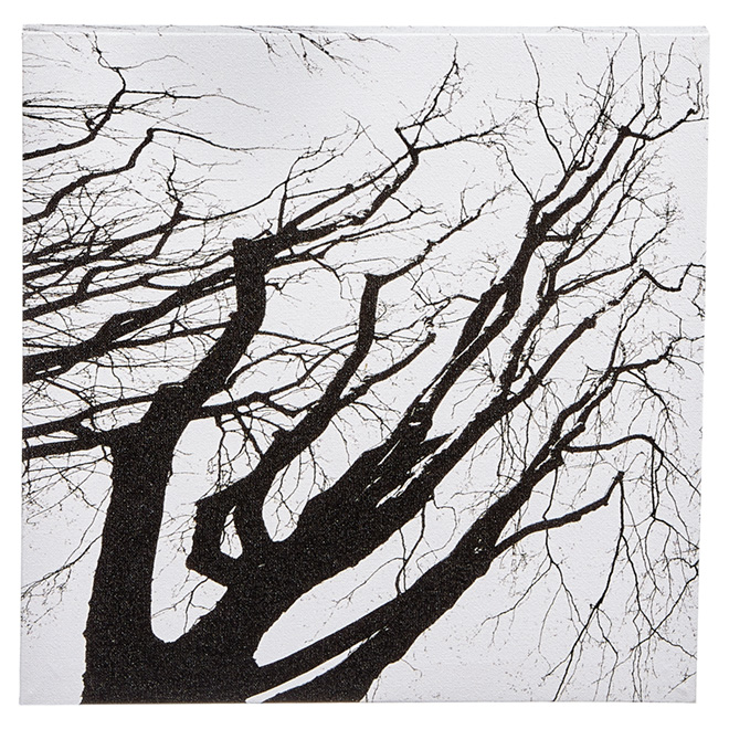 Canevas de coton laminé, noir et blanc, arbre haut