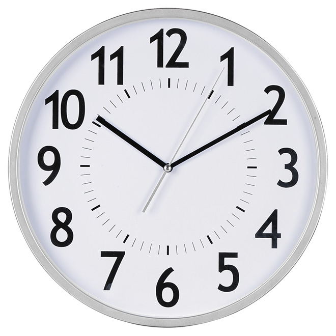 Horloge murale, blanc/argent, 12"