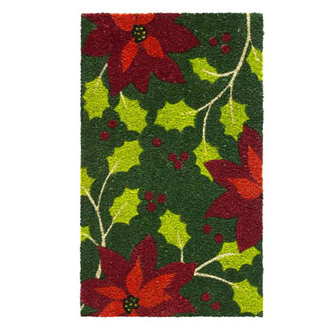 Natural Coco Christmas Mat - "Poinsettia"