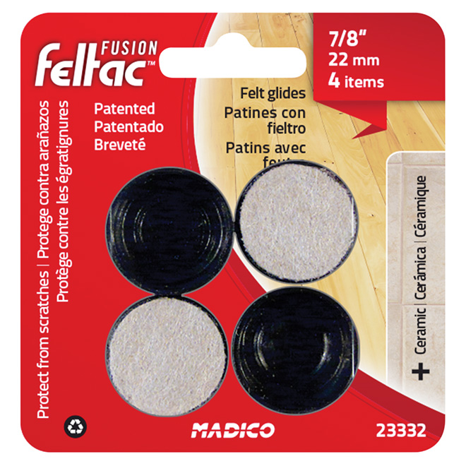 Fused-Felt Plastic Leg Tips - Round - Black - 7/8" - 4/Pk