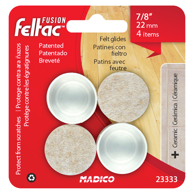 Fused-Felt Plastic Leg Tips - Round - White - 7/8" - 4/Pk