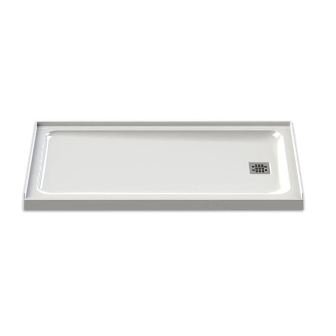 Base de douche en acrylique, drain droite, 60" x 32", blanc