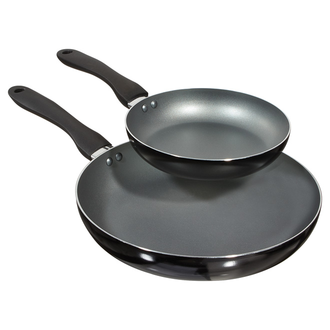 Set of 2 Frying Pans - Pressed Aluminum - Black