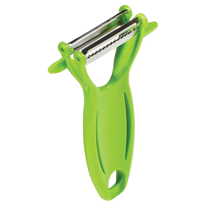 Éplucheur 2-en-1, ABS/acier inoxydable, couleurs assorties
