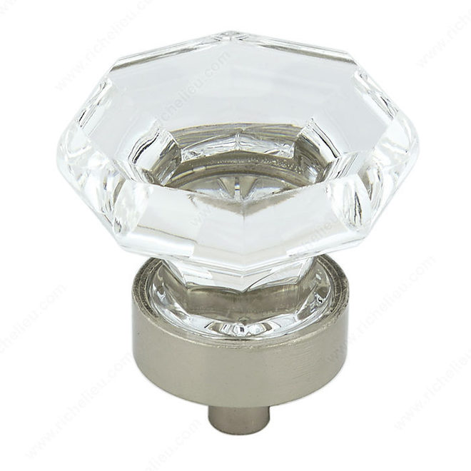 Bouton en métal et acrylique nickel brossé