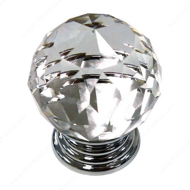 Bouton d'armoire, 1 9/16", chrome/clair